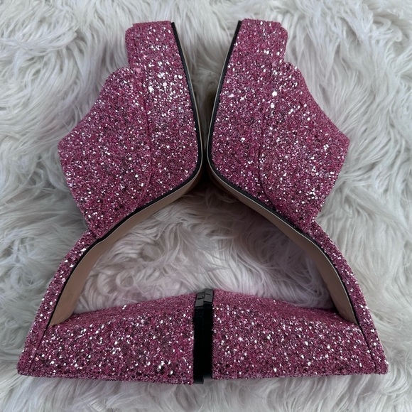 Dolls Kill • Barbie Pink Square Toe Glitter Platform Open Toed Mules - Picture 6 of 14
